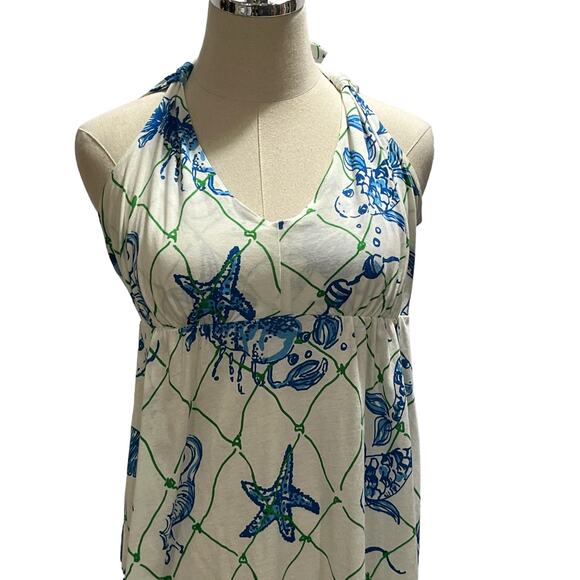 Lilly Pulitzer White and Blue Sea Print Cotton Summer Dress sz Med 0 - Picture 2 of 10